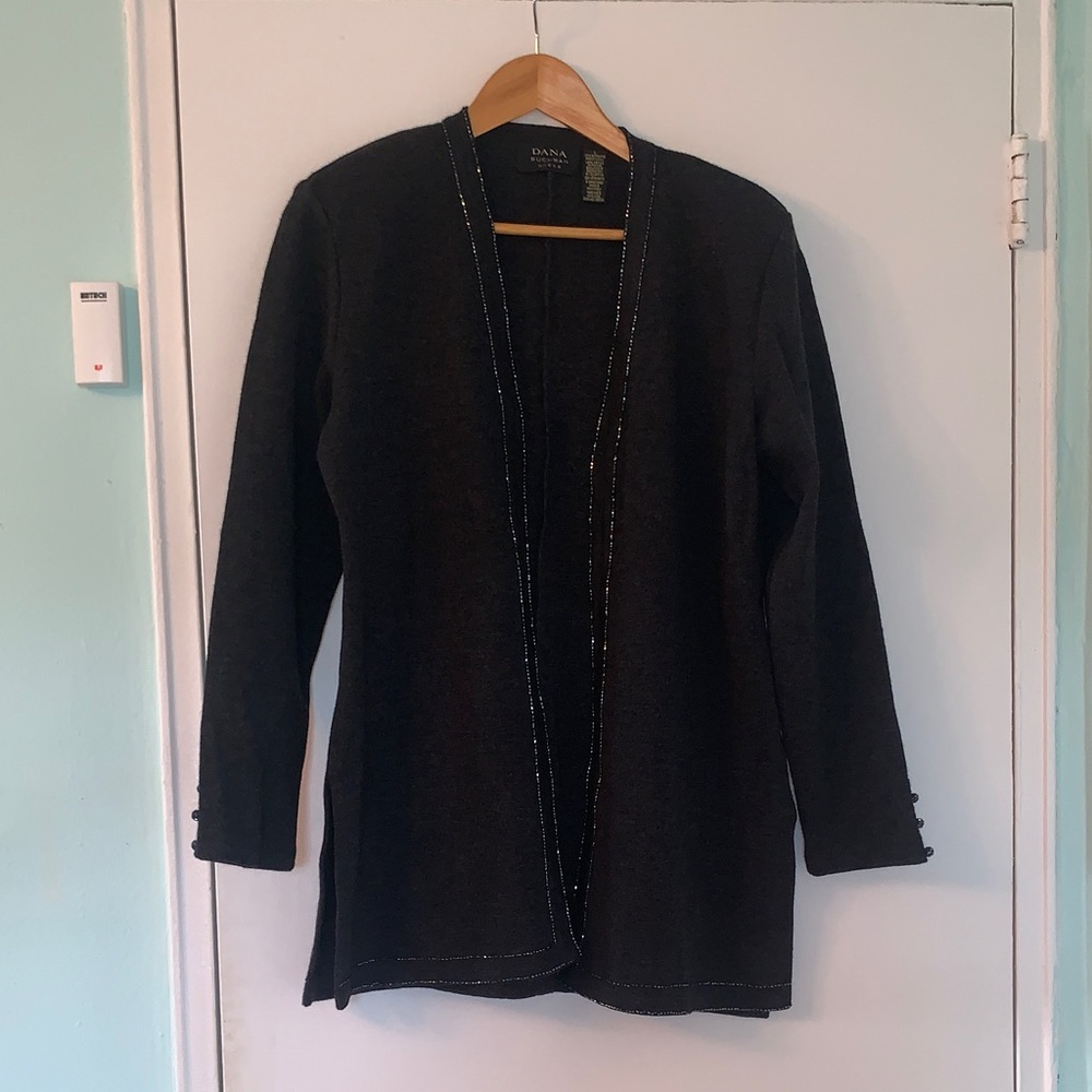 Dana Buchman Black Open-Front Cardigan-100% Extra Fine Merino Wool